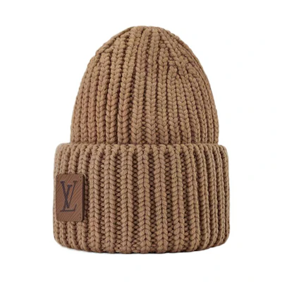 (Women) Louis Vuitton Logo Patch Knit Beanie Women Brown. M79133