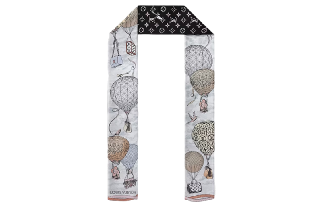 (Women) LOUIS VUITTON Logo Pattern  Scarf Grey White. M79548