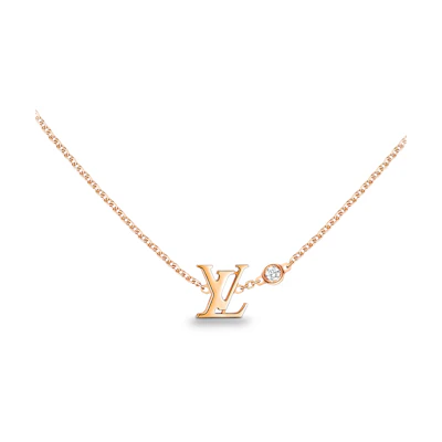 (Women) LOUIS VUITTON Logo Pendant 18K Rose Gold Diamond Necklace for Women Q93655