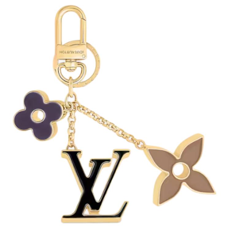 (Women) LOUIS VUITTON Logo Pendant Metallic Enamel Keychain Women Gold. M01652