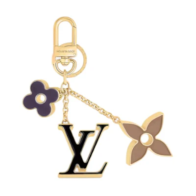 (Women) LOUIS VUITTON Logo Pendant Metallic Enamel Keychain Women Gold. M01652
