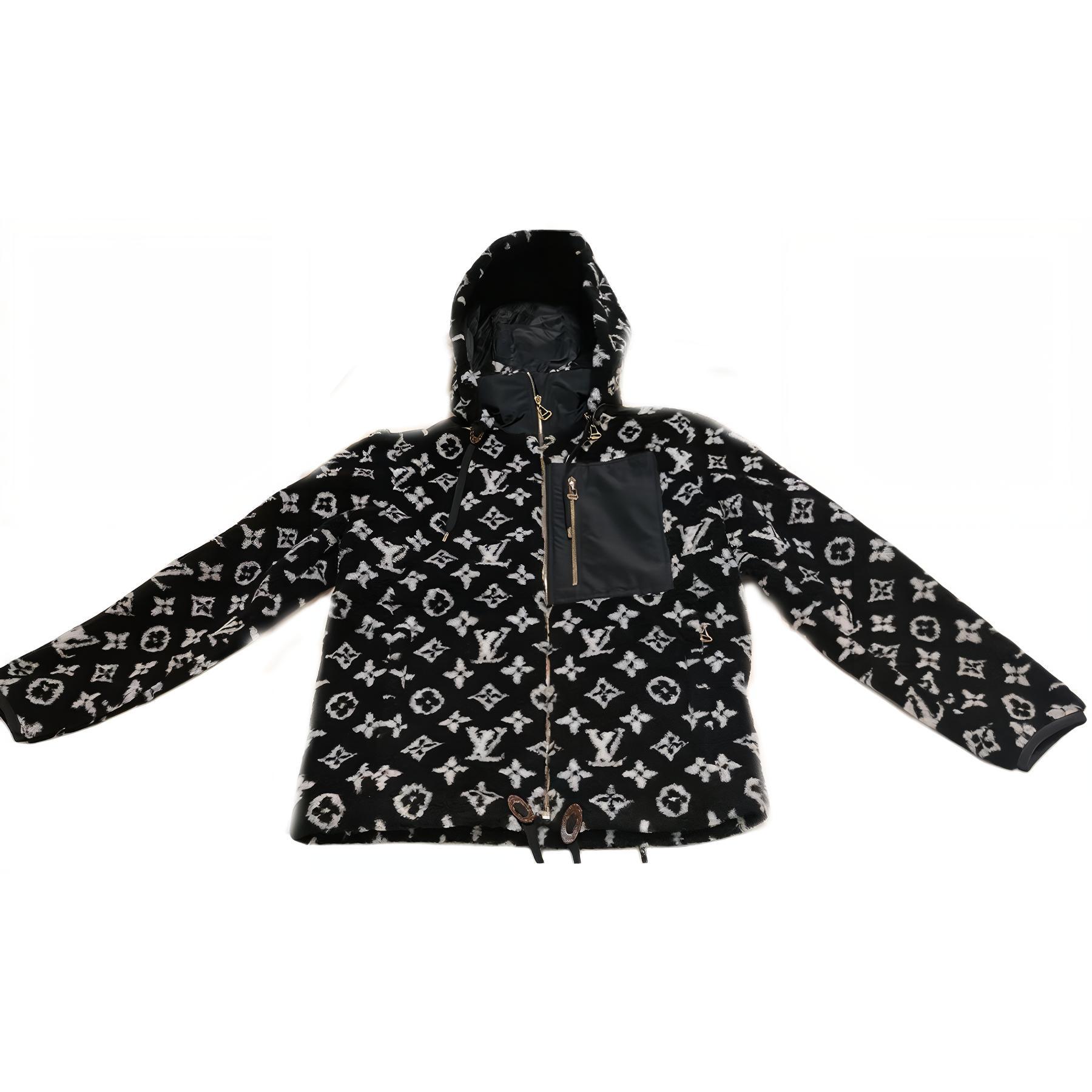 (Women) LOUIS VUITTON Logo Print Black Zip-Up Hooded Cotton Jacket Women 1AGHEA