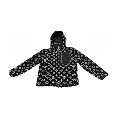 (Women) LOUIS VUITTON Logo Print Black Zip-Up Hooded Cotton Jacket Women 1AGHEA