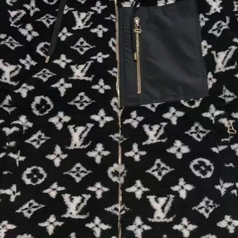 (Women) LOUIS VUITTON Logo Print Black Zip-Up Hooded Cotton Jacket Women 1AGHEA 圖 4