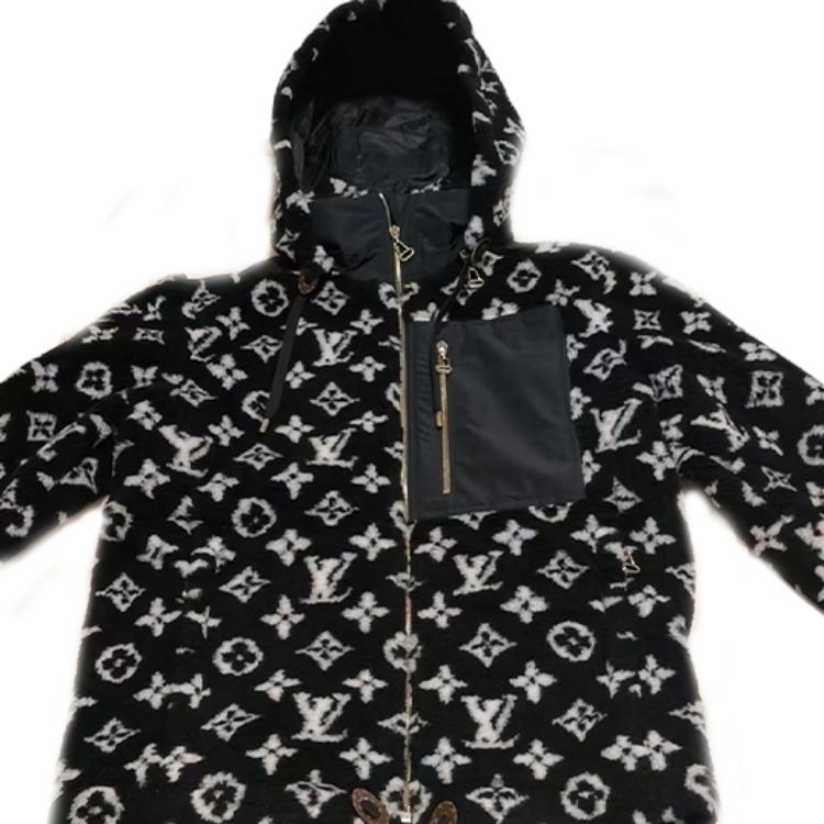 (Women) LOUIS VUITTON Logo Print Black Zip-Up Hooded Cotton Jacket Women 1AGHEA 圖 5
