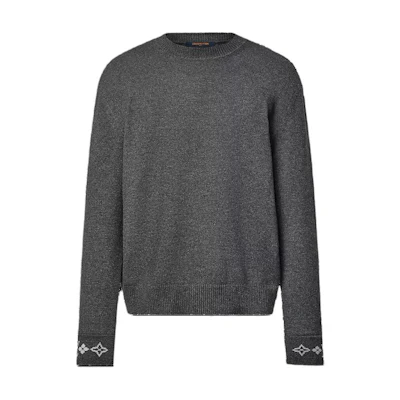 (Women) LOUIS VUITTON Logo Print Crewneck Cashmere Sweater Dark Gray 1AGJWB