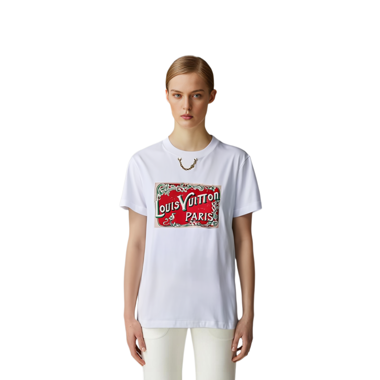 (Women) Louis Vuitton Logo Print Crewneck Short Sleeve T-Shirt White FW24 1AFN05 圖 4