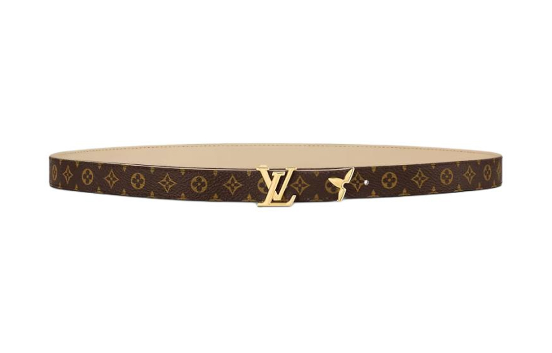 (Women) LOUIS VUITTON Logo Print Leather Belt Women Brown/White 2cm Wide. M8234V