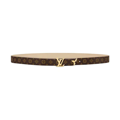 (Women) LOUIS VUITTON Logo Print Leather Belt Women Brown/White 2cm Wide. M8234V