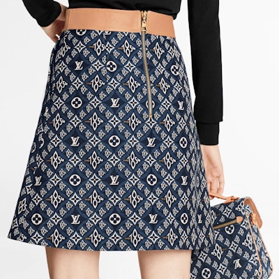 (W) 루이비통 로고 프린트 미니 A라인 캐주얼 스커트 여성 블루 1A8MI7 Purchase (W) 루이비통 로고 프린트 미니 A라인 캐주얼 스커트 여성 블루 1A8MI7