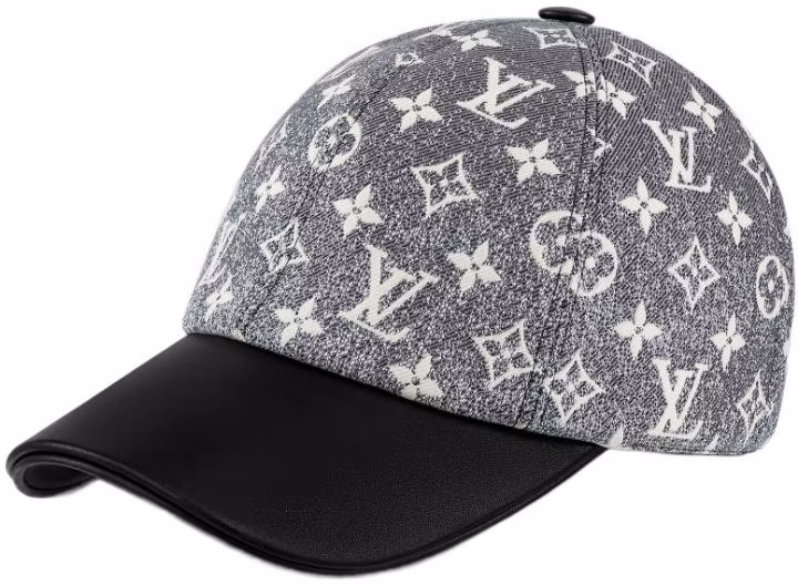 women-louis-vuitton-logo-printed-cotton-baseball-cap-black-grey-m7028-m
