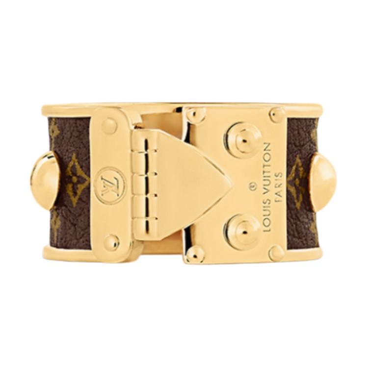 (Women) LOUIS VUITTON Logo Ring Gold Metal Canvas  Accessory M1465S