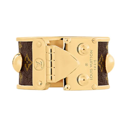 (Women) LOUIS VUITTON Logo Ring Gold Metal Canvas Accessory M1465S