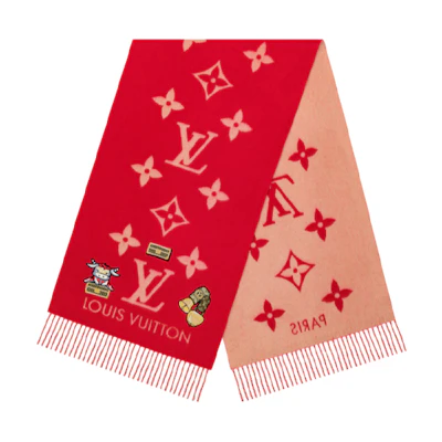 (Women) LOUIS VUITTON Logo Tassel Warm Knit Scarf M76703
