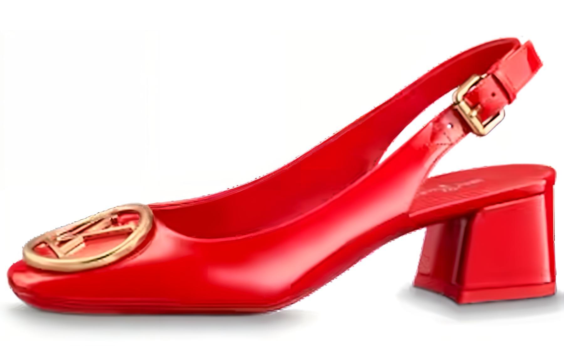 (Women) Louis Vuitton Louis Vuiton Square Toe Block Heel Pump 'Red Buckle' 1A3P0T