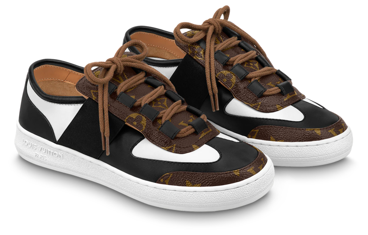 Lookbook (W) Louis Vuitton Lous Sneakers 'Hitam dengan Hiasan Monogram Coklat' 1AAW04