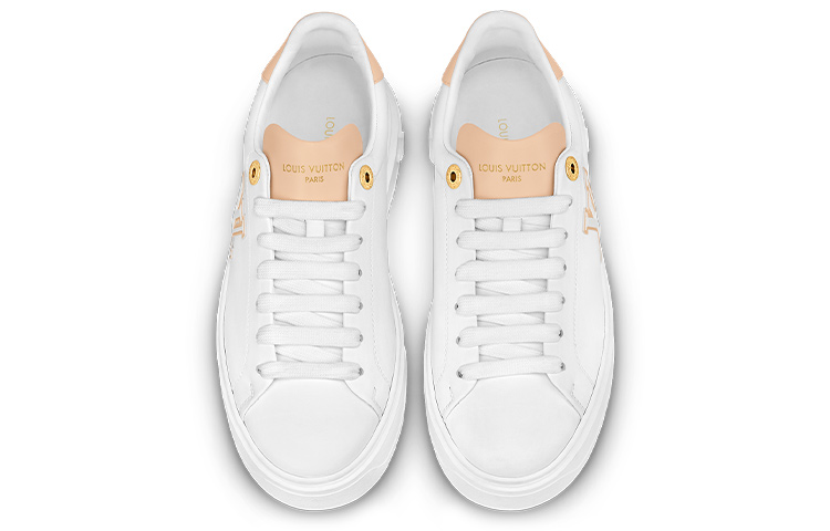 Shop LOUIS VUITTON 小牛皮 圓頭繫帶 低筒 運動鞋 女款 白色