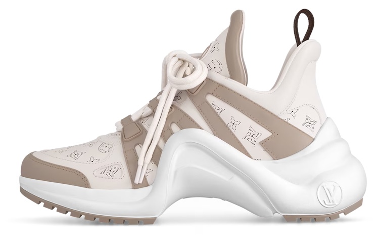 Buy LOUIS VUITTON 牛皮革 圓頭 厚底繫帶 低筒 休閒生活鞋 女款 象牙灰色