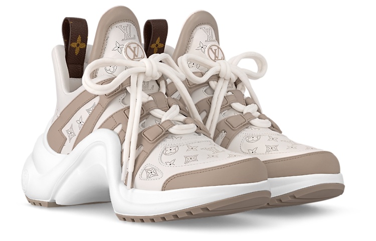 Lookbook LOUIS VUITTON 牛皮革 圓頭 厚底繫帶 低筒 休閒生活鞋 女款 象牙灰色