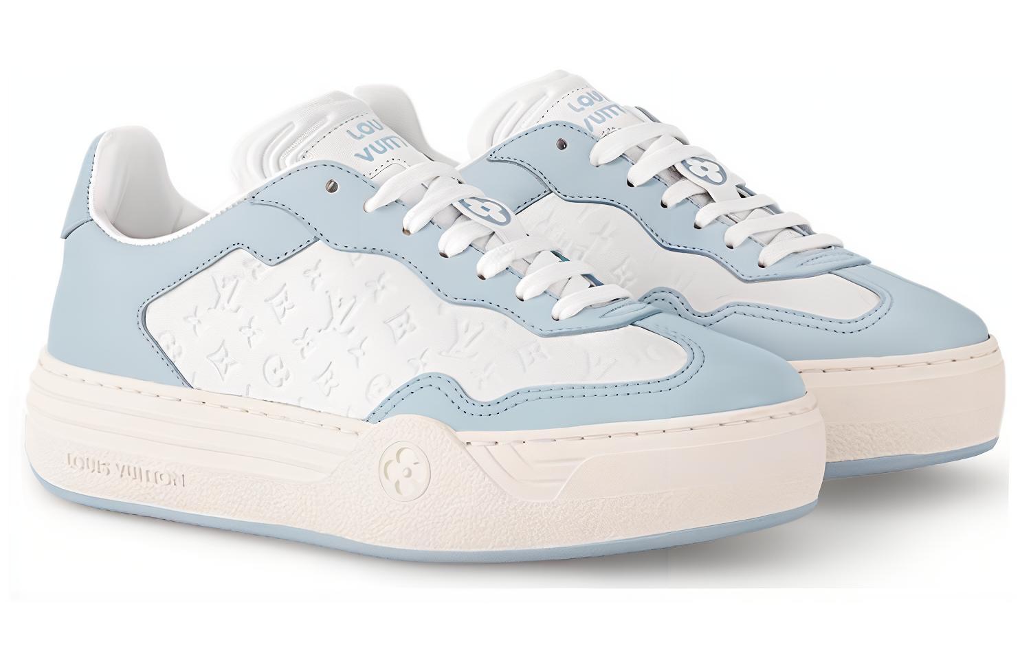 Lookbook LOUIS VUITTON 皮革 圓頭繫帶厚底 低筒 運動鞋 女款 藍色