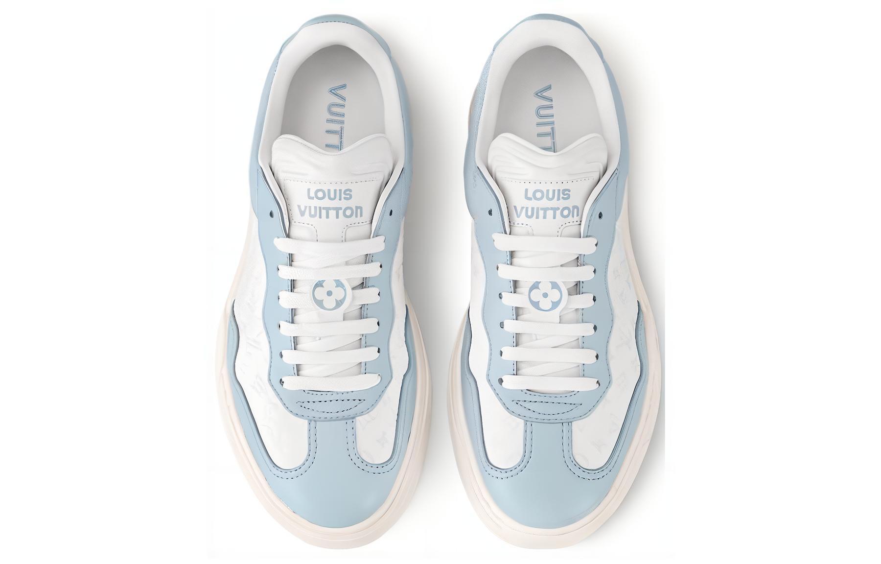 Shop LOUIS VUITTON 皮革 圓頭繫帶厚底 低筒 運動鞋 女款 藍色