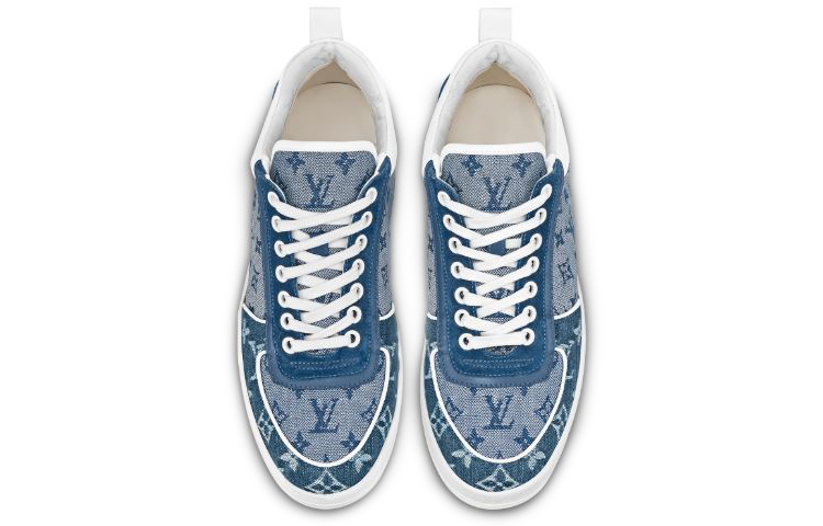 Shop (W) Louis Vuitton LV Boombox Monogram Sneakers Denim-Biru 1A8E3S