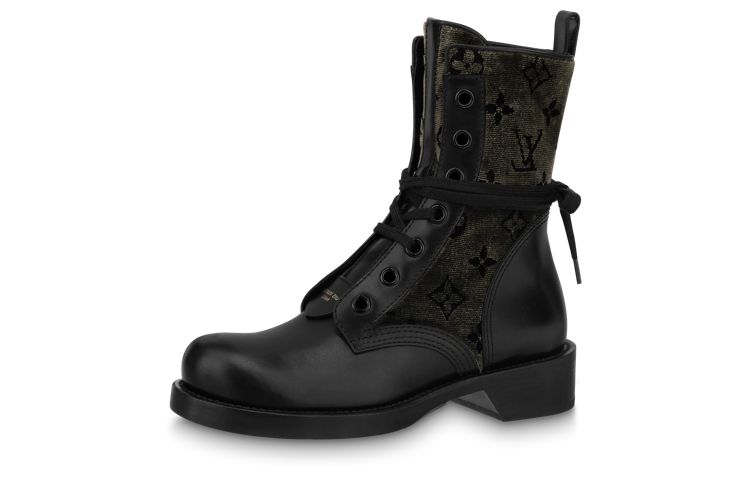 (Women) Louis Vuitton LV Flat Ranger Boots 'Black with Olive Green Monogram' 1AADKK