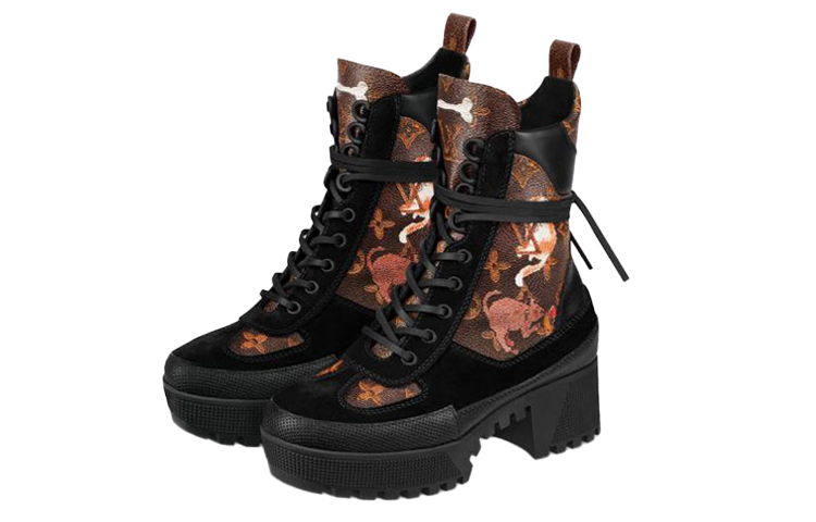 Lookbook (W) Louis Vuitton LV Laureate Stiefeletten Schwarz Braun mit dicker Sohle 1A52IF