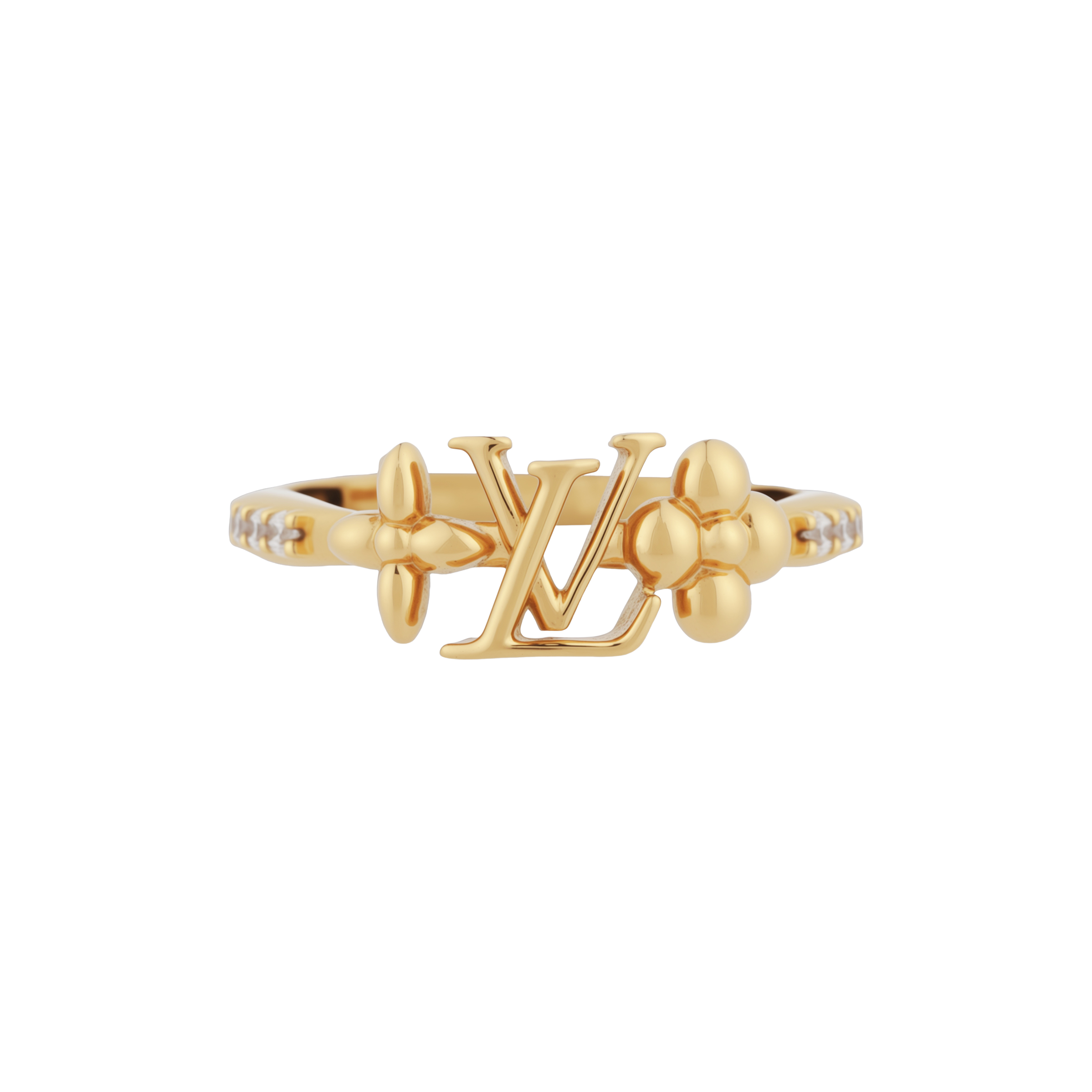 (Women) LOUIS VUITTON LV Logo Gold Crystal Ring for Women. M1461S