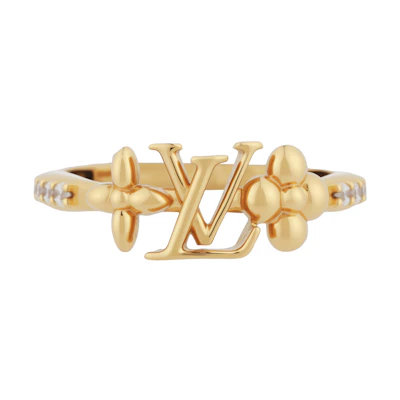 (Women) LOUIS VUITTON LV Logo Gold Crystal Ring for Women. M1461S