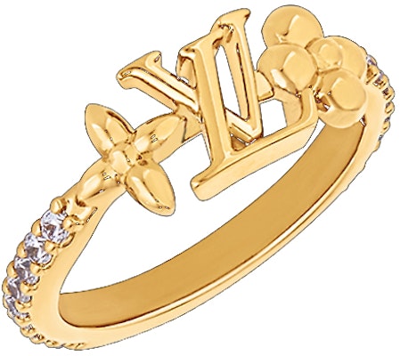 (W) Anillo de Cristal Dorado con Logo Louis Vuitton LV para Mujer. M1461S Lookbook (W) Anillo de Cristal Dorado con Logo Louis Vuitton LV para Mujer. M1461S