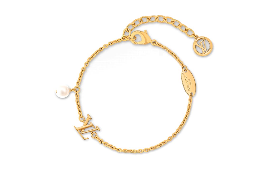 (Women) Louis Vuitton LV Logo Metal Resin Bracelet Gold  Accessories. M1450A