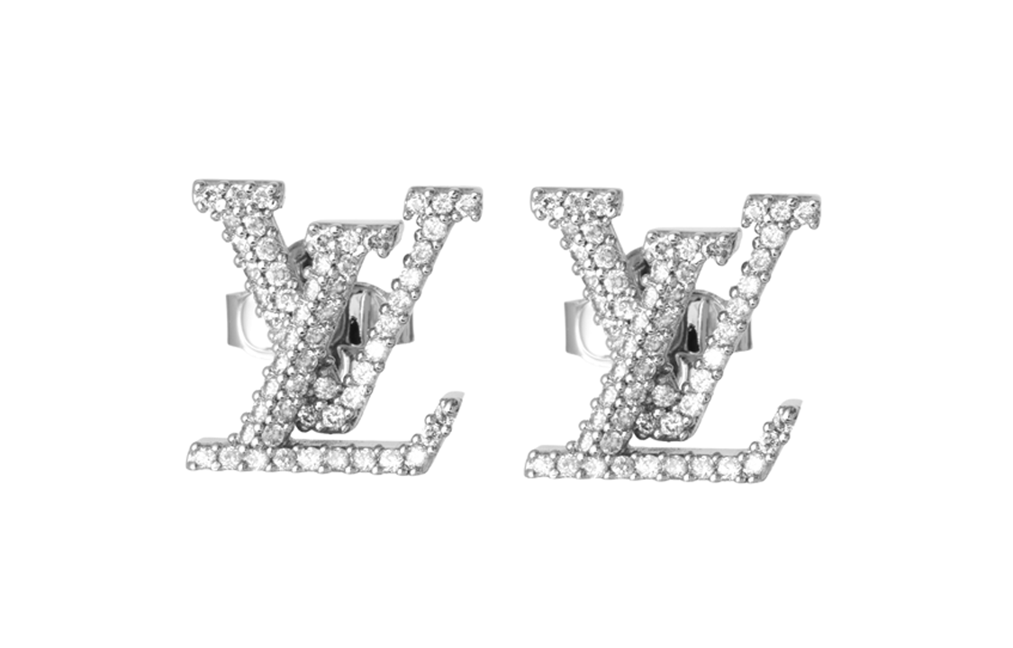 (Women) Louis Vuitton LV Logo Silver Metal Earrings for Women. M00608
