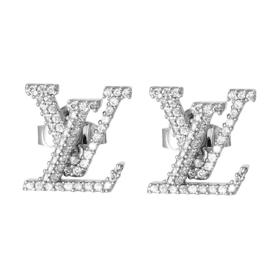 (Women) Louis Vuitton LV Logo Silver Metal Earrings for Women. M00608