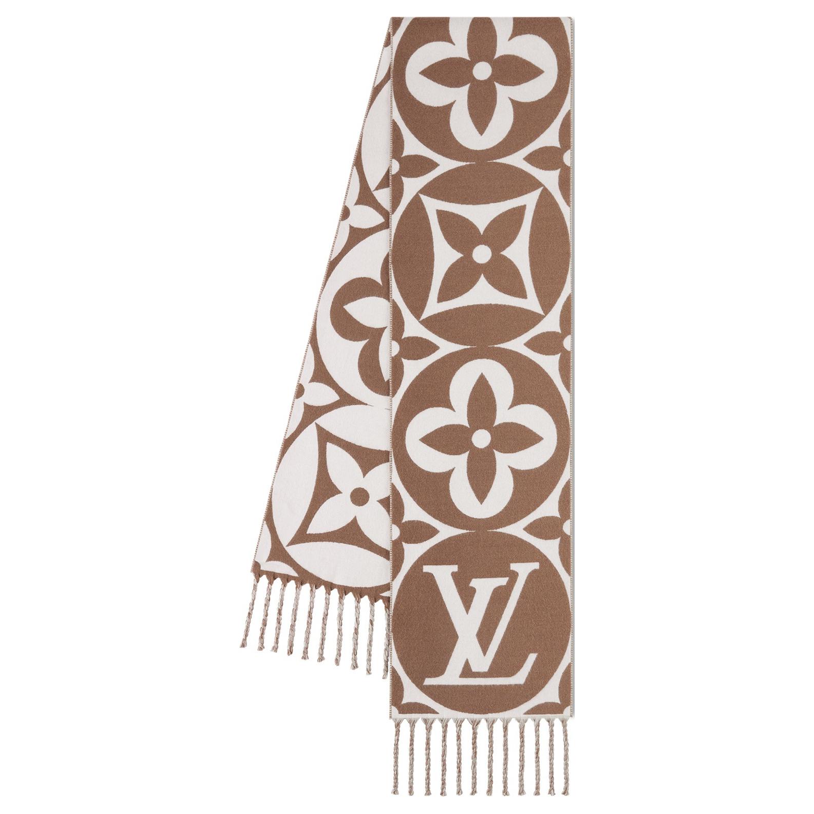 (Women) LOUIS VUITTON LV Medallion Jacquard Wool Scarf for Women - Brown M94853