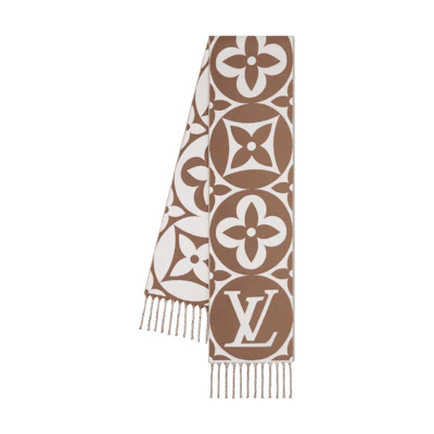 (Women) LOUIS VUITTON LV Medallion Jacquard Wool Scarf for Women - Brown M94853