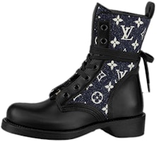 (Women) Louis Vuitton LV Metropolis Flat Ranger Boots 'Black with Denim Monogram' 1A9RPZ (Women) Louis Vuitton LV Metropolis Flat Ranger Boots 'Black with Denim Monogram' 1A9RPZ