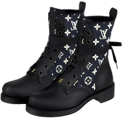 (Women) Louis Vuitton LV Metropolis Flat Ranger Boots 'Black with Denim Monogram' 1A9RPZ Lookbook (Women) Louis Vuitton LV Metropolis Flat Ranger Boots 'Black with Denim Monogram' 1A9RPZ