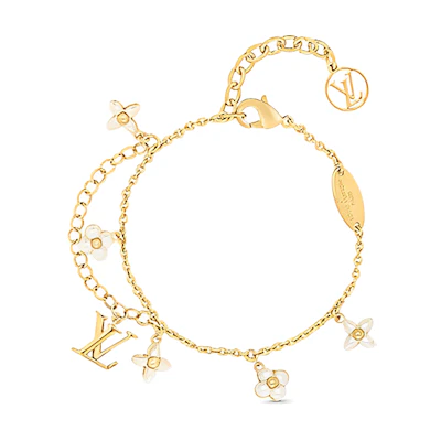 (Women) Louis Vuitton LV Monogram Gold Metal Bracelet for Women. M0940A