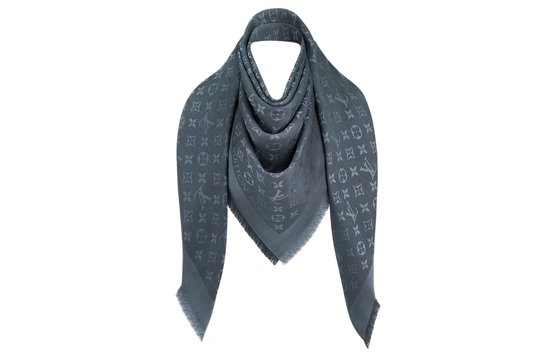 (Women) Louis Vuitton LV Monogram Shawl Carbon Blue 2021 New款 M76876