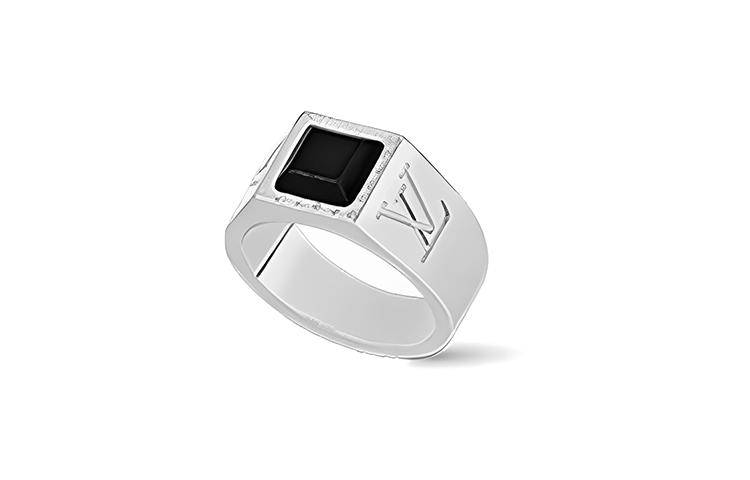 Order (Women) LOUIS VUITTON LV Onyx Signet Silver Ring for Women with Engraved LV Logo M00699