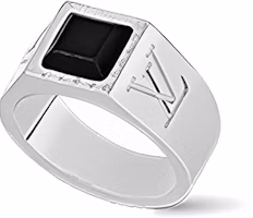 Order (W) Anillo de Plata LOUIS VUITTON LV Onyx para Mujer con Logo LV Grabado. M00699