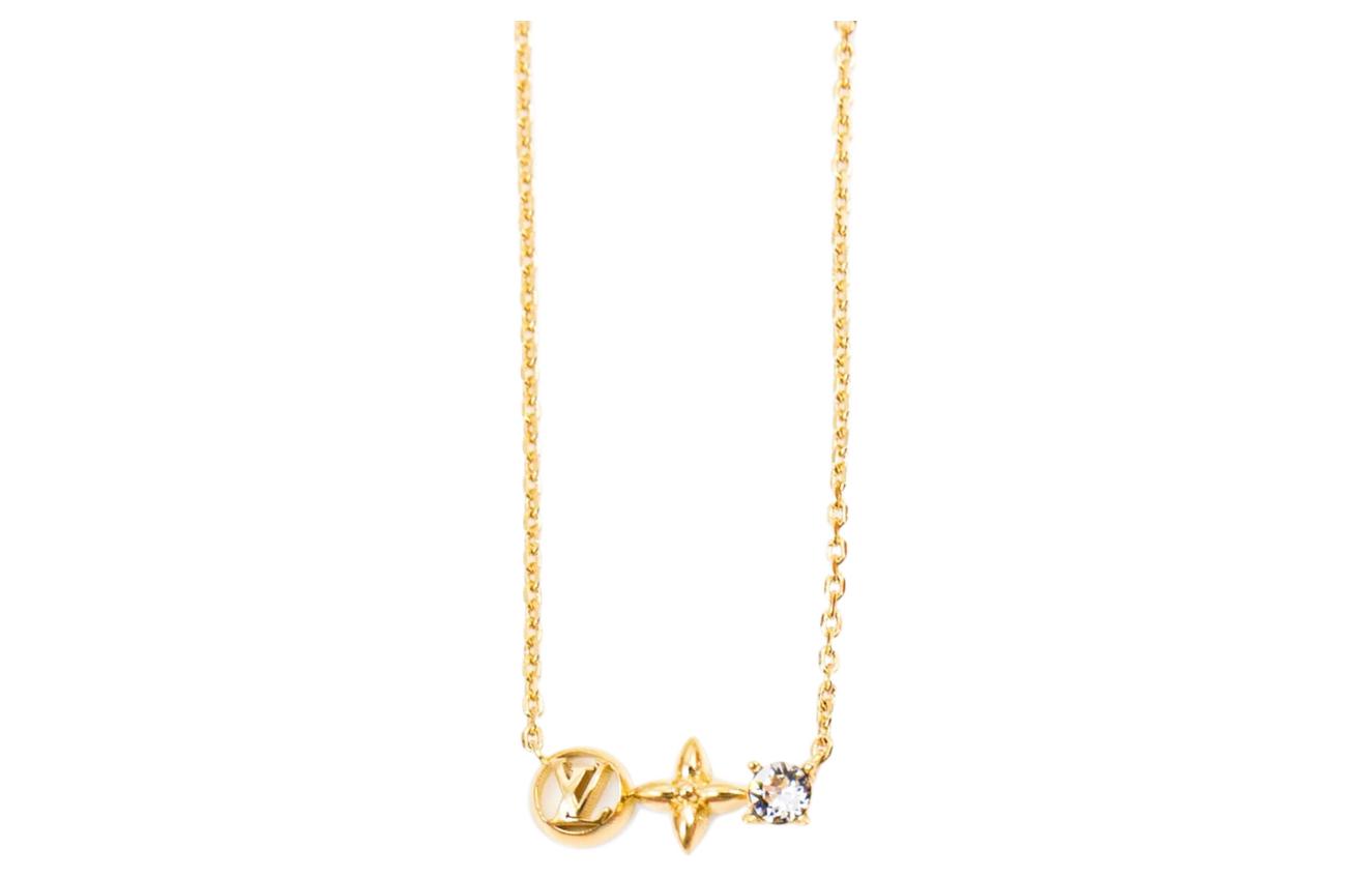 (Women) Louis Vuitton LV Petit Louis Floral Rhinestone Necklace Gold Women. M00368