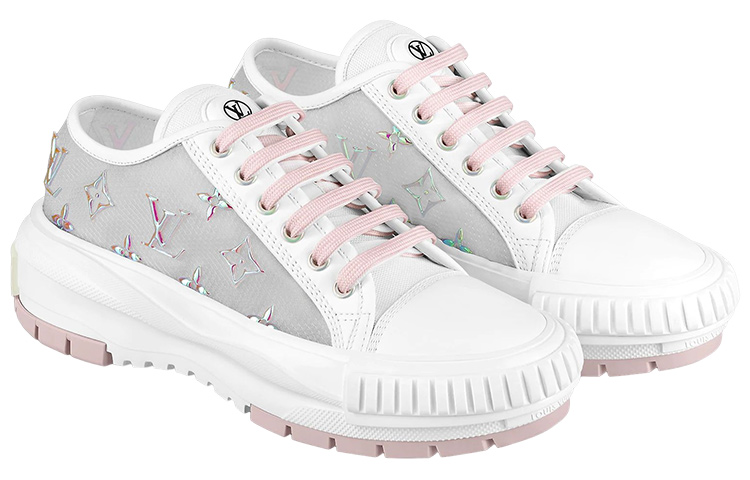 Lookbook (W) Louis Vuitton LV Squad Sneakers 'Putih Kelabu Merah Jambu' 1AA15L