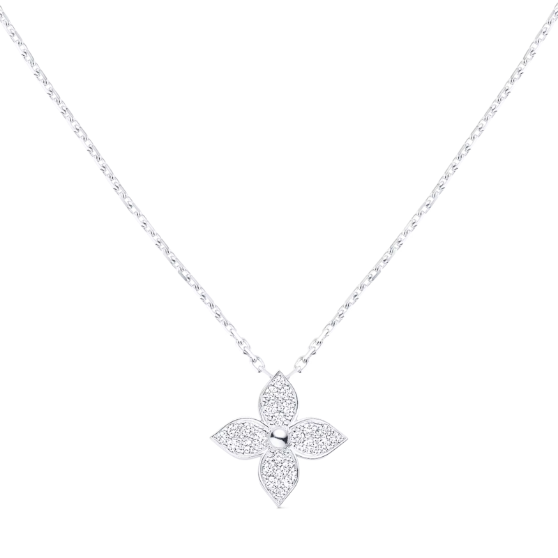 (Women) LOUIS VUITTON LV Star Blossom 18K White Gold Diamond Necklace Silver . Q93622
