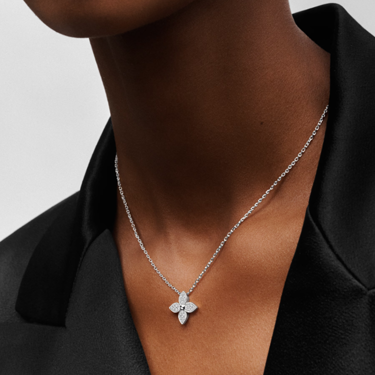 (Women) LOUIS VUITTON LV Star Blossom 18K White Gold Diamond Necklace Silver . Q93622 圖 5