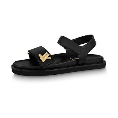 (W) LV LV Sunset 'Black Leather Open-Toe Buckle'