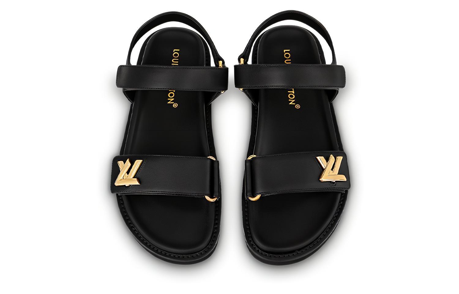Shop (W) Louis Vuitton LV Sunset 'Sandalia de Cuero Negro con Hebilla y Punta Abierta' 1ABW6U