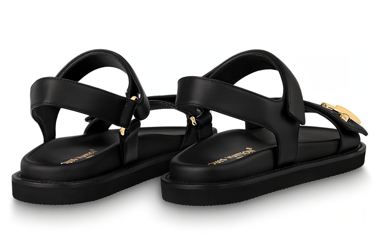 Purchase (W) Louis Vuitton LV Sunset 'Sandalia de Cuero Negro con Hebilla y Punta Abierta' 1ABW6U
