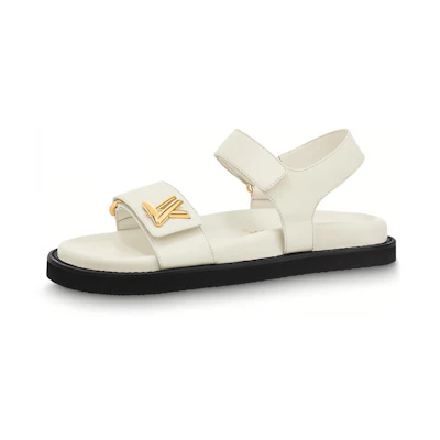 (W) LV LV Sunset 'White Open-Toe Buckle Slide'